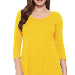 Women's solid casual side button round neck shirt